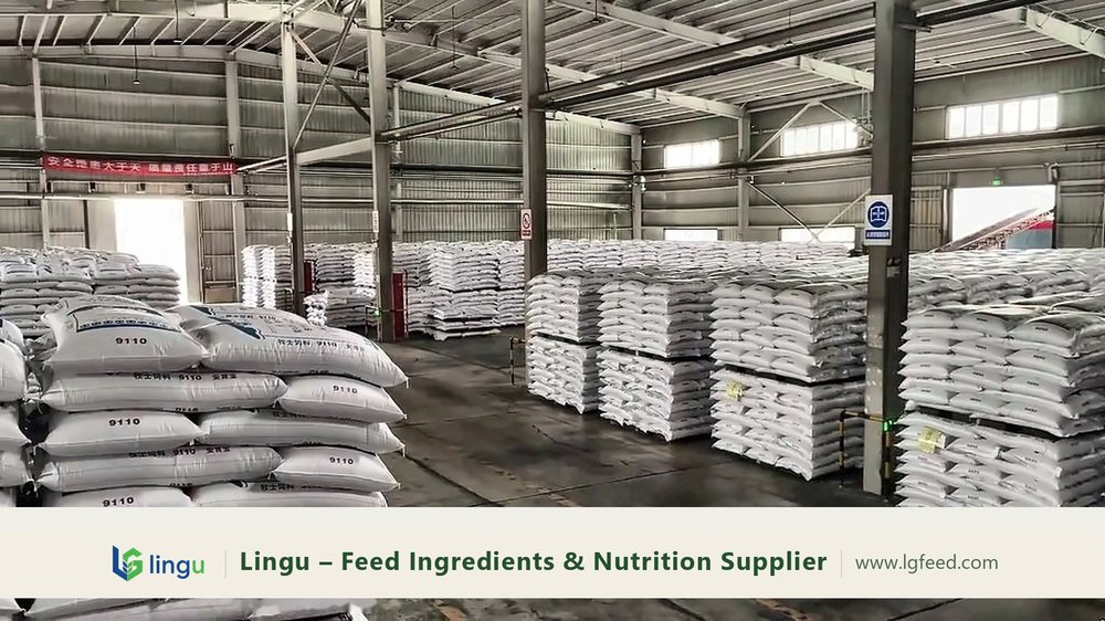 Bagged product stacked under the steel warehouse structure
